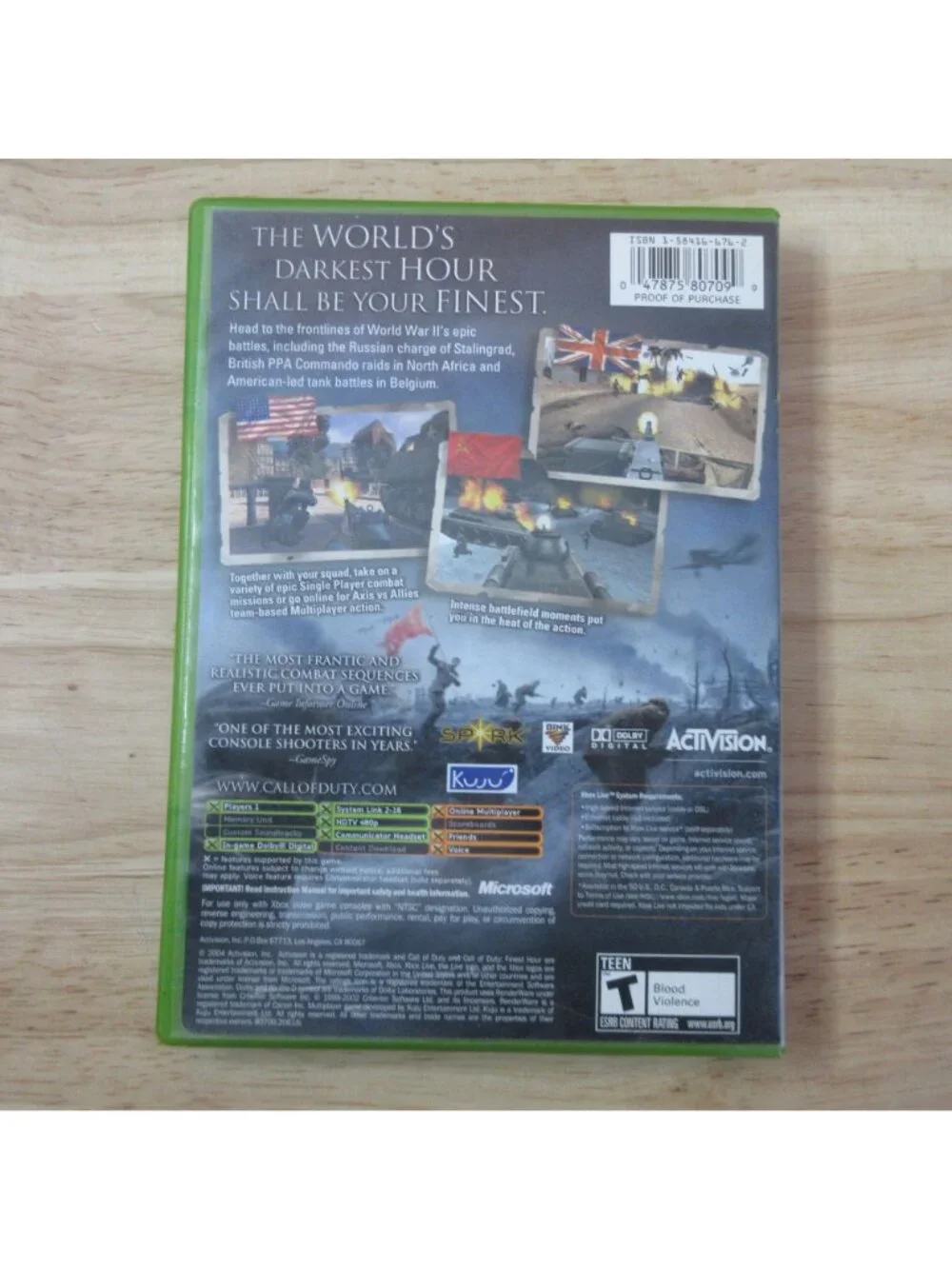 Call Of Duty Finest Hour Original Microsoft Xbox - With Manual